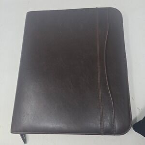 Day-Timer Brown Leather Zip Around 7 Ring Binder Portfolio Planner Organizer